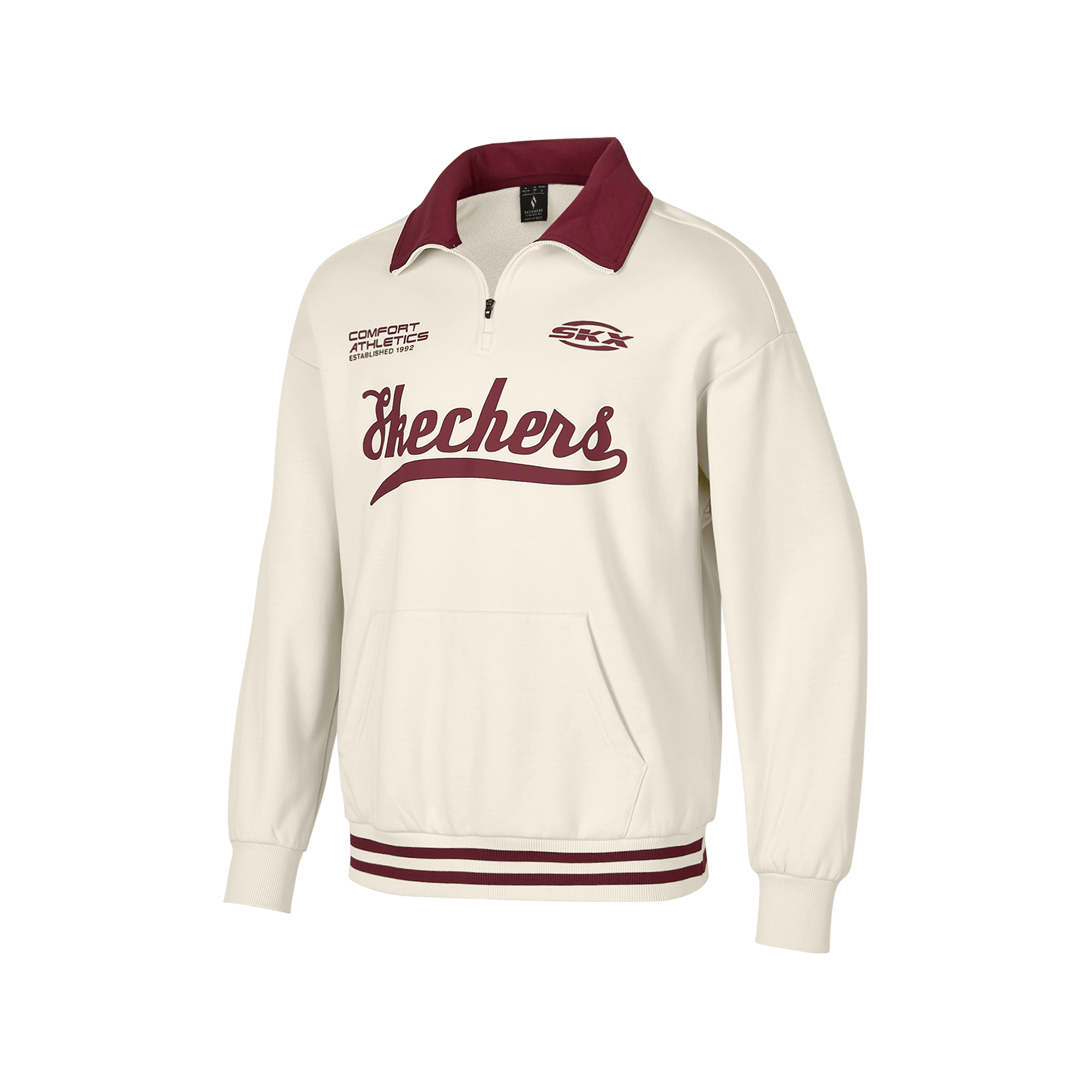 Skechers Unisex Fleece Half-Zip Pullover Sweatshirt, Letter Print Beige P424U028-04FN