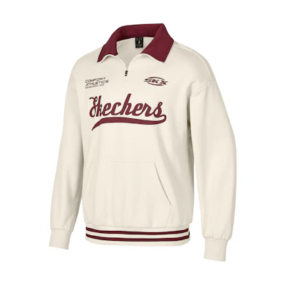 Skechers Unisex Fleece Half-Zip Pullover Sweatshirt, Letter Print Beige P424U028-04FN