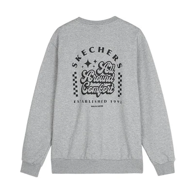 Skechers Unisex Graphic Print Crewneck Pullover Sweatshirt Light Grey L423U109-004F
