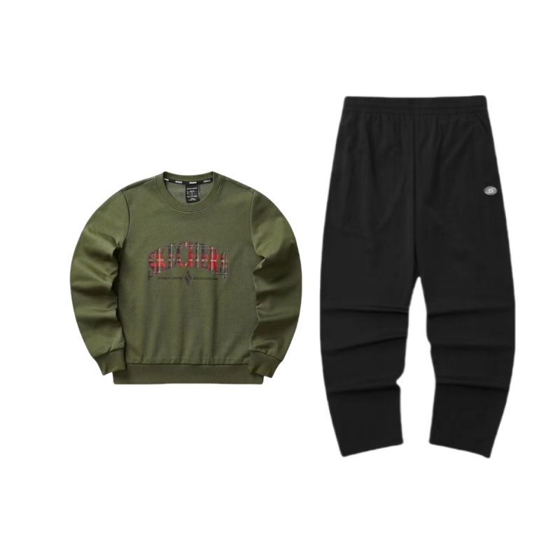 Skechers Unisex Olive Green Crewneck Long-Sleeve Sweatshirt & Pants Set L224M082-0018+L323W066-0067