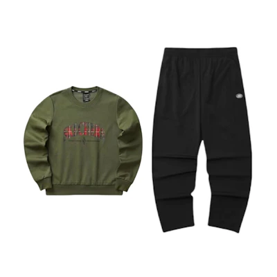 Skechers Unisex Olive Green Crewneck Long-Sleeve Sweatshirt & Pants Set L224M082-0018+L323W066-0067