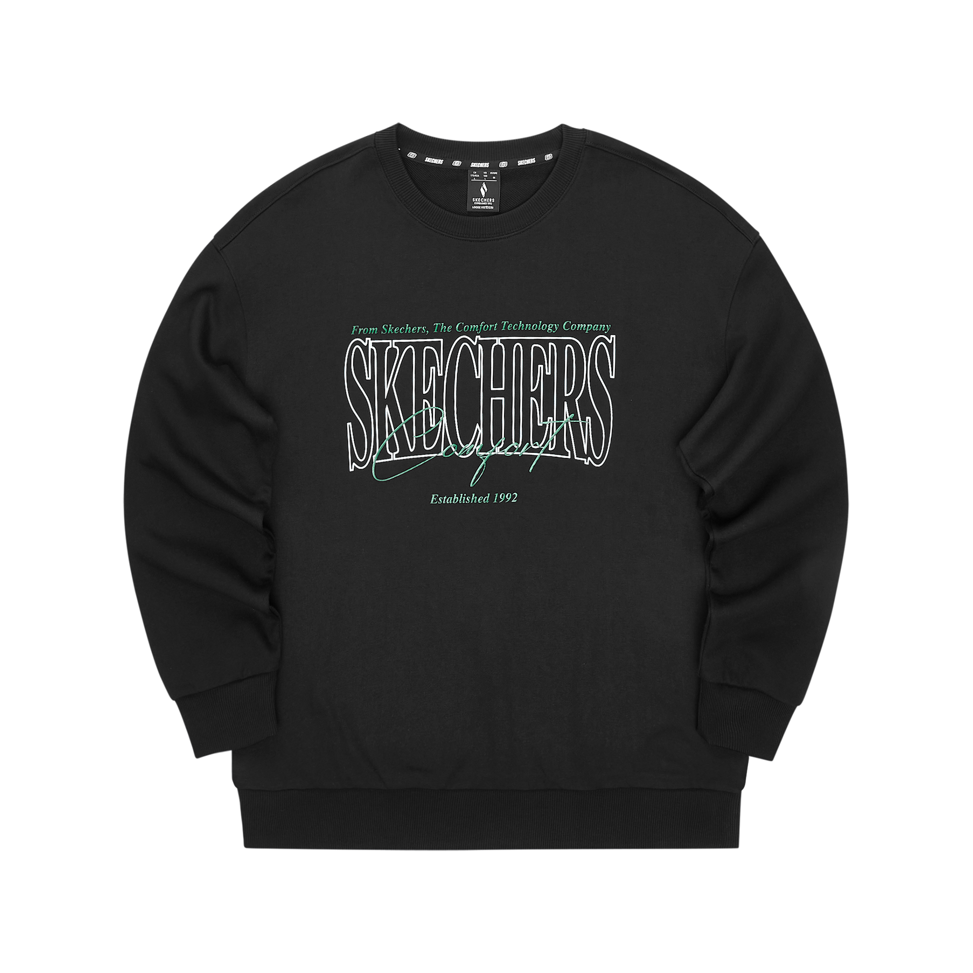 Skechers Unisex Vintage Loose-Fit Letter Print Crewneck Sweatshirt Carbon Black L324U059-0018