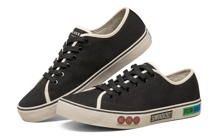 Lookbook Skechers V''lites Lichtgewicht Canvas Sneakers Zwart/Grijs 666168-BLK