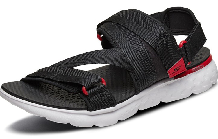 Order Sandales Skechers Noires Rouges Respirantes Sport Plein Air à Scratch 54263-BKRD