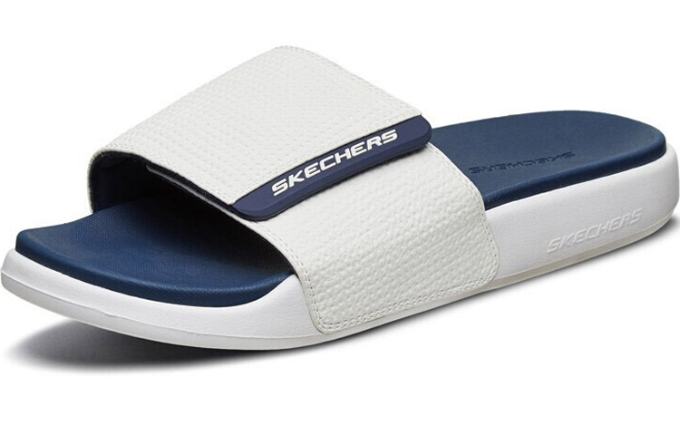 Order Sandales de Sport Skechers à Scratch Plat Blanc Bleu Outdoor 51729-WNV