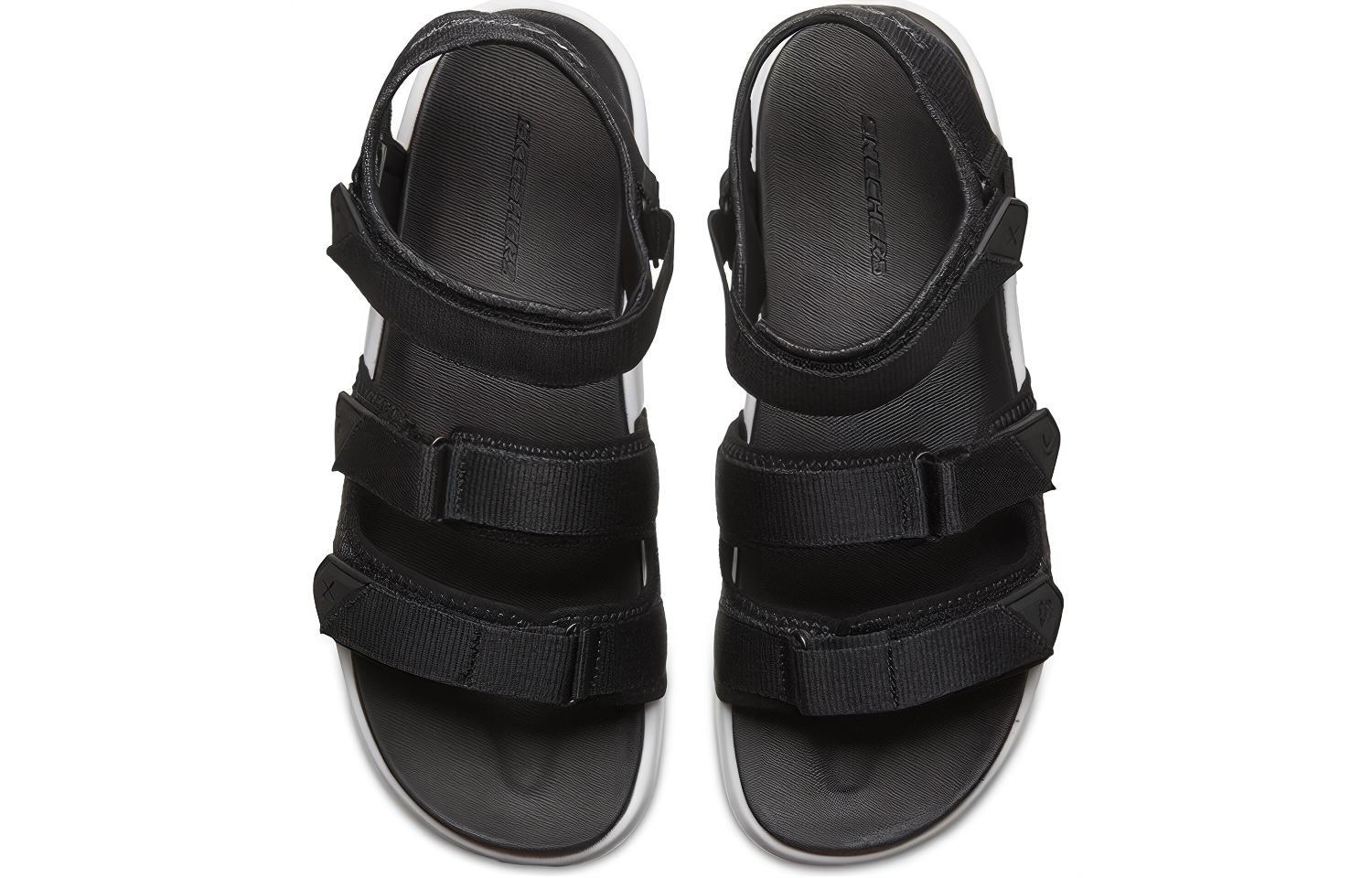 Lookbook 스케쳐스 찍찍이 아웃도어 블랙 화이트 샌들 666081-BKW