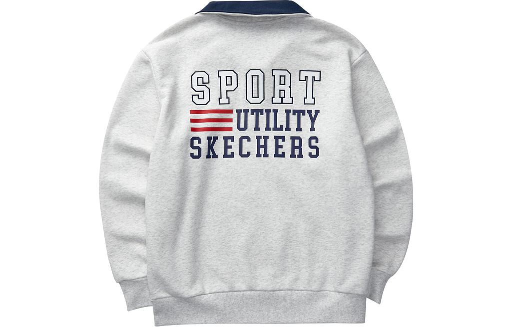Skechers Vibrant Casual Series Letter Print Knit Pullover Sweatshirt Men Beige L423M039-02F0