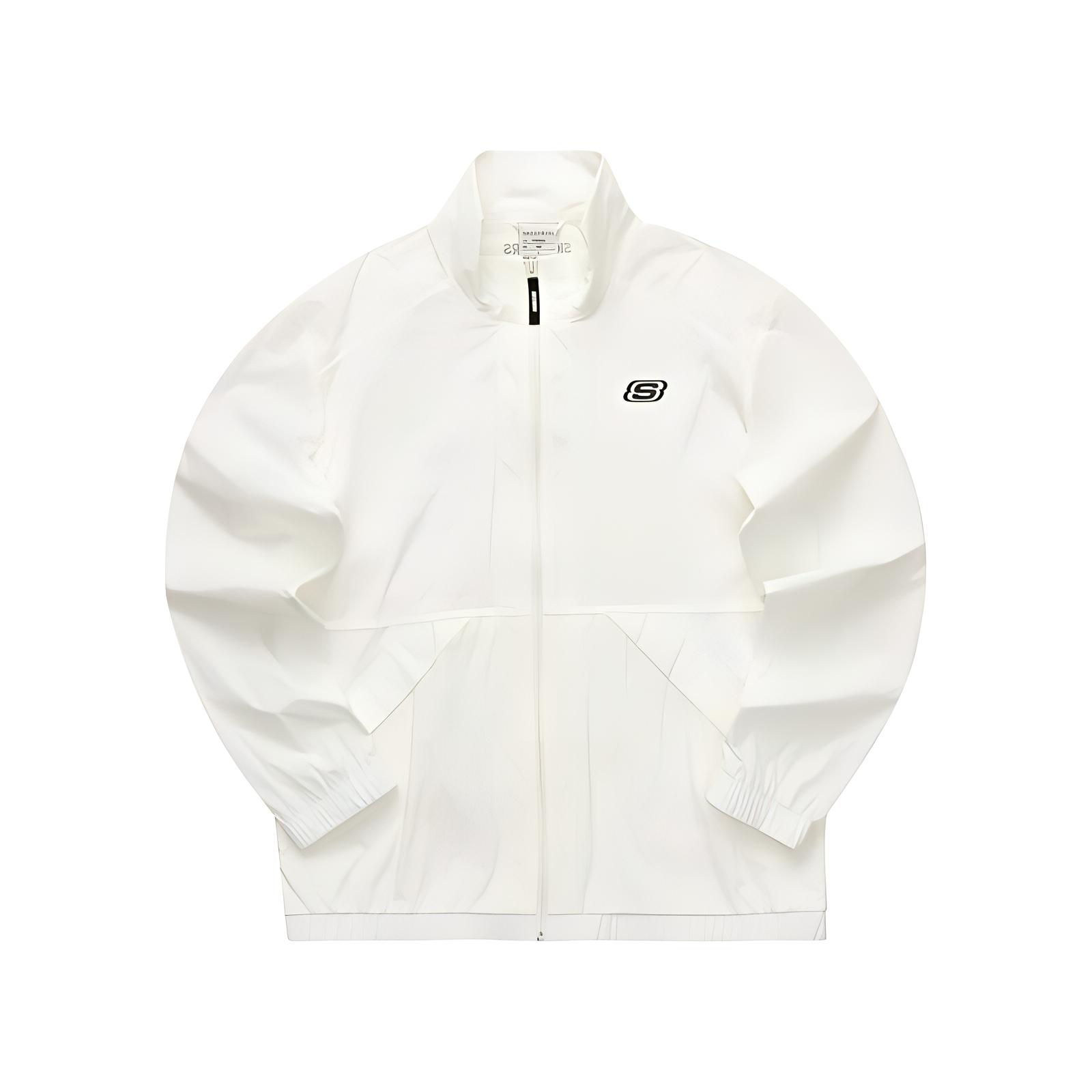 Skechers Vivid Series Cotton White Zip-Up Logo Jacket with Stand Collar L222M011