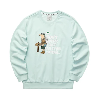 Skechers Walk Cartoon Logo Loose Crewneck Sweatshirt Men Ice Blue L122M076-01US