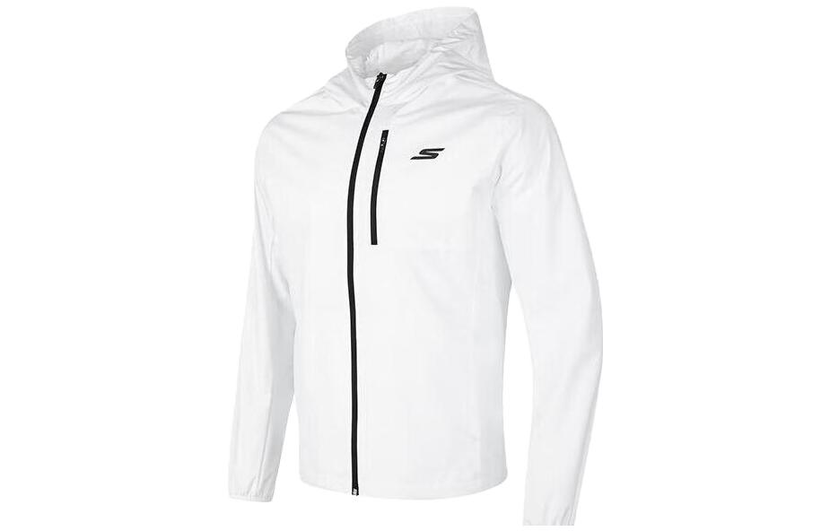 Skechers White Hooded Letter Print Woven Jacket P323M020-0019
