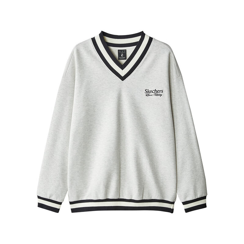 Skechers White V-Neck Retro Athletic Long-Sleeve Sweatshirt L324M028-0248
