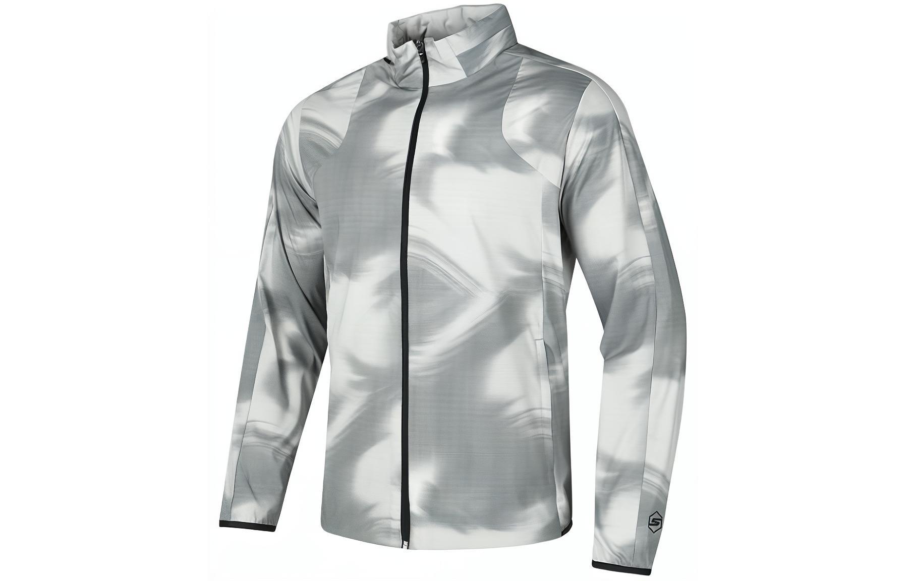 Skechers Zip-Up Letter Print Jacket Gray White Full Print Design P224M007-03Z3