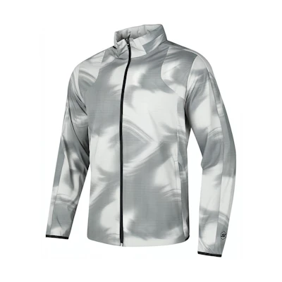 Skechers Zip-Up Letter Print Jacket Gray White Full Print Design P224M007-03Z3