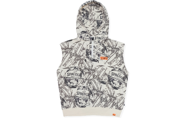 Spalding All-Over Print Letter Sleeveless Hooded Jacket - Unisex White LBW00TK009-05