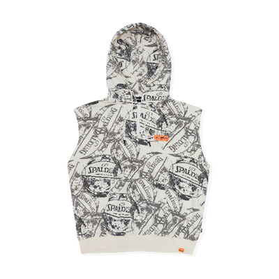 Spalding All-Over Print Letter Sleeveless Hooded Jacket - Unisex White LBW00TK009-05