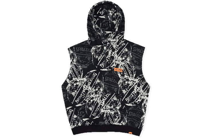 Spalding All-Over Print Sleeveless Half-Zip Hoodie Black - Unisex Sportswear Vest LBW00TK009-15