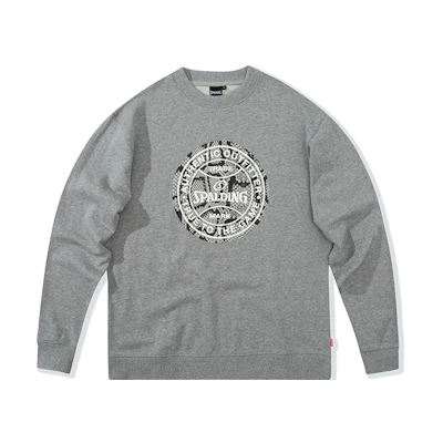 Spalding Basketball Logo Print Crewneck Sweatshirt Unisex Light Gray LAW01SW007-22
