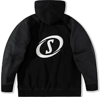 Spalding Logo Print Velvet Panel Hoodie Jacket Unisex Black LAW01JK017-15 Spalding Logo Print Velvet Panel Hoodie Jacket Unisex Black LAW01JK017-15