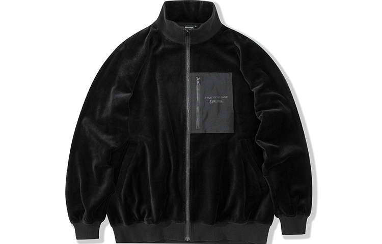 Spalding Pocket Print Fleece Warm High Collar Jacket Unisex - Black LAW03JK013-15