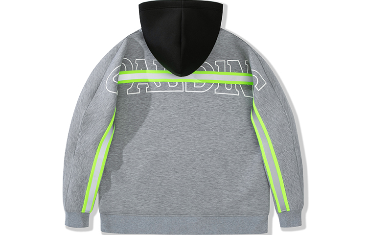 Spalding Striped Patchwork Print Hoodie Unisex Grey LAW01SH017-22