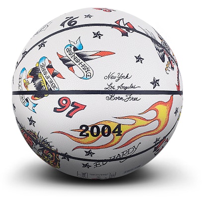 スポルディング x エド・ハーディー 蓄光 バスケットボール 白 7号 男女兼用 練習用 77-704Y 1