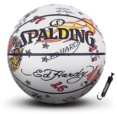 スポルディング x エド・ハーディー 蓄光 バスケットボール 白 7号 男女兼用 練習用 77-704Y 2