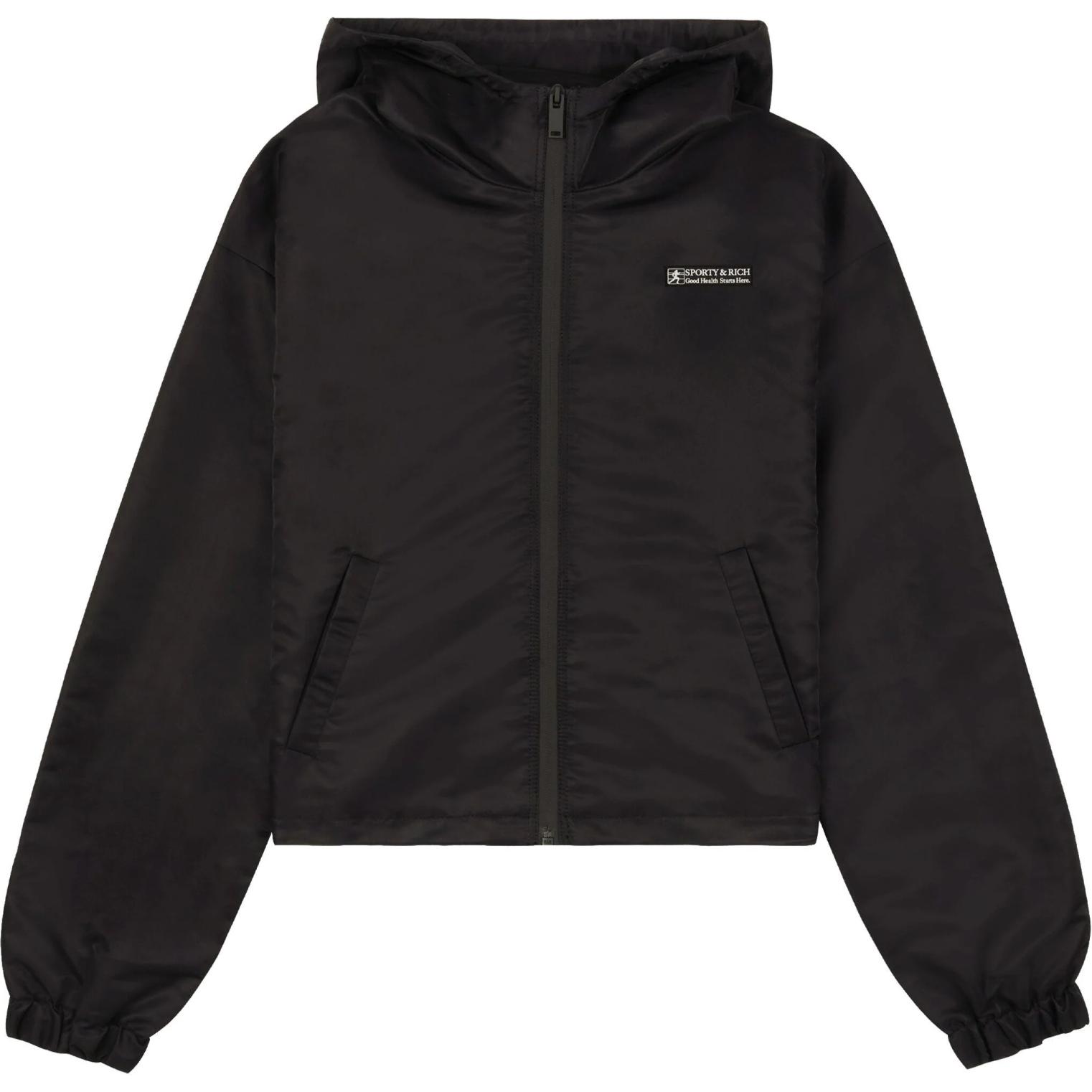 Sporty & Rich Black Solid Color Zip-Up Hoodie Jacket JA017S405GB