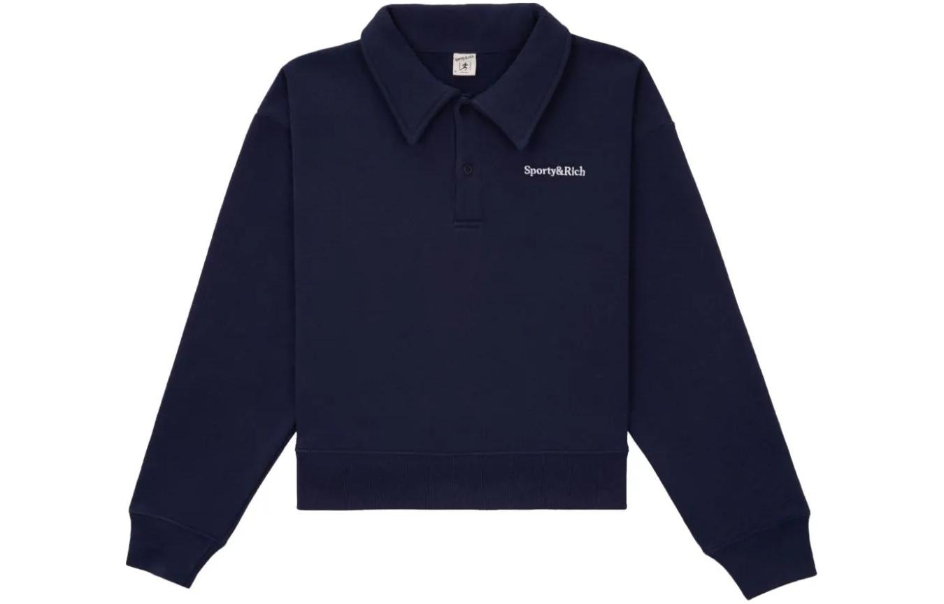 Sporty & Rich Blue Logo Print Collared Long-Sleeve Sweatshirt PO641NA