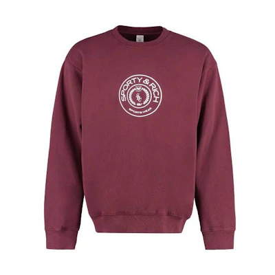 Sporty & Rich Burgundy Crewneck Letter Print Long Sleeve Sweatshirt CR691MEMERLOTWHITE