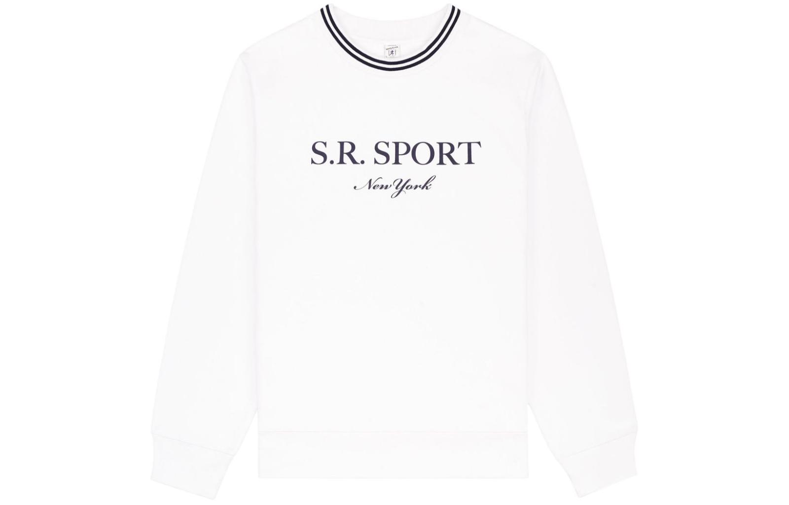Sporty & Rich Classic Logo Printed Unisex White Long Sleeve Sweatshirt CR892WH