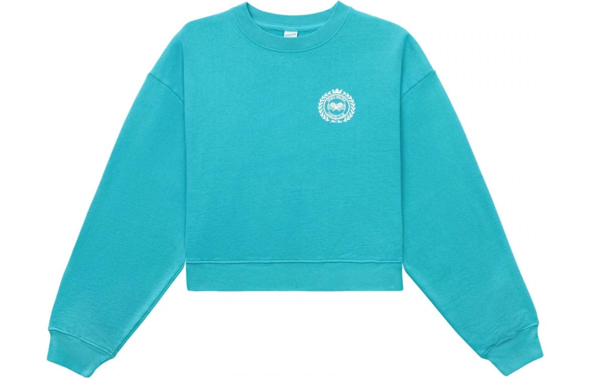 Sporty & Rich Crewneck Letter Print Pullover Sweatshirt Teal Green CR636TE