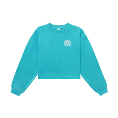Sporty & Rich Crewneck Letter Print Pullover Sweatshirt Teal Green CR636TE