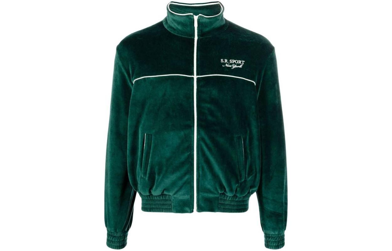 Sporty & Rich Embroidered Logo Zip-Up Sweatshirt Green JA751FO