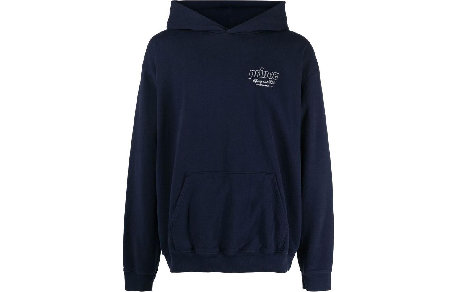 Sporty & Rich FW22 Back Letter Print Hoodie Blue Mens Long Sleeve HO522NA