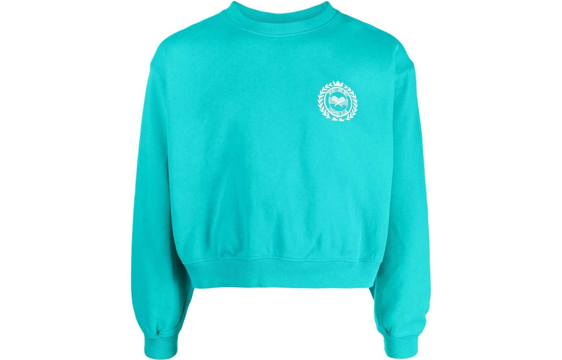 SPORTY & RICH FW22 Graphic Print Crewneck Pullover Sweatshirt Men Blue Green CR635TETEAL