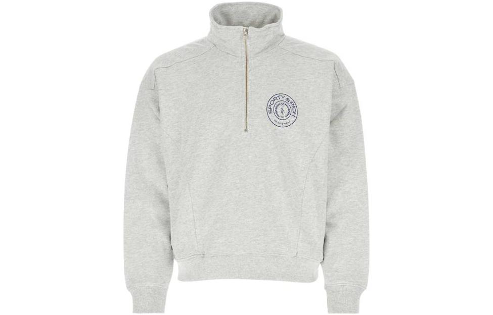 Sporty & Rich FW22 Grey Solid Half-Zip Pullover Sweatshirt QZ671HGHEATHERGRAY