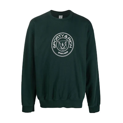 Sporty & Rich FW22 Logo Print Crewneck Sweatshirt Unisex Green CR491FG