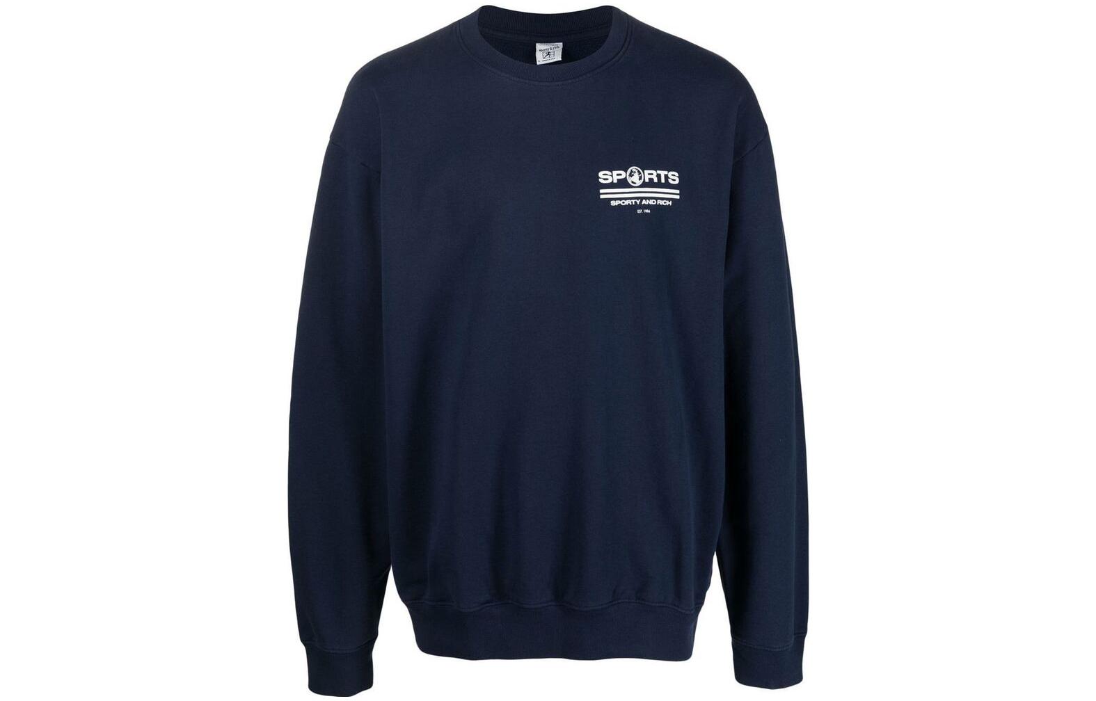 Sporty & Rich FW22 Logo Print Pullover Sweatshirt Navy Blue CR492NA