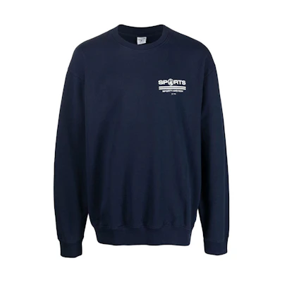 Sporty & Rich FW22 Logo Print Pullover Sweatshirt Navy Blue CR492NA