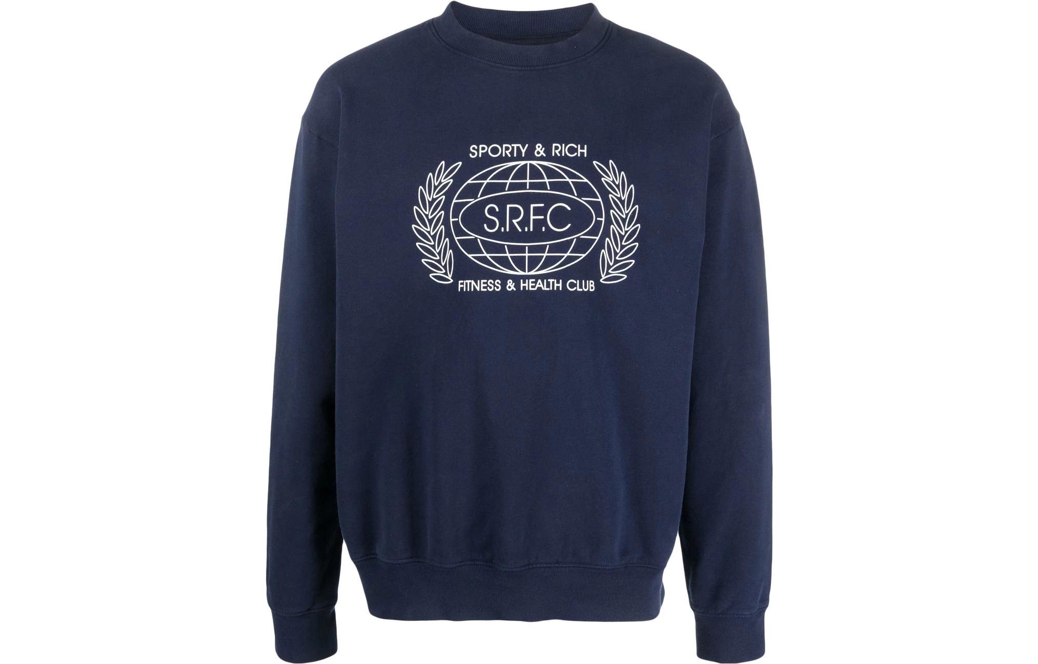 Sporty & Rich FW22 Logo Ribbed Crewneck Sweatshirt Unisex Blue CR634NAFNA