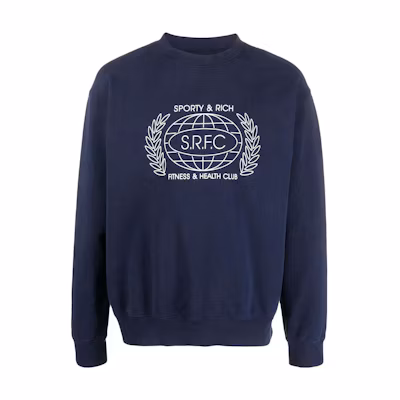 Sporty & Rich FW22 Logo Ribbed Crewneck Sweatshirt Unisex Blue CR634NAFNA