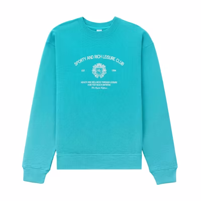 Sporty & Rich FW22 Slogan Print Crewneck Long Sleeve Sweatshirt Sky Blue Unisex CR635TE