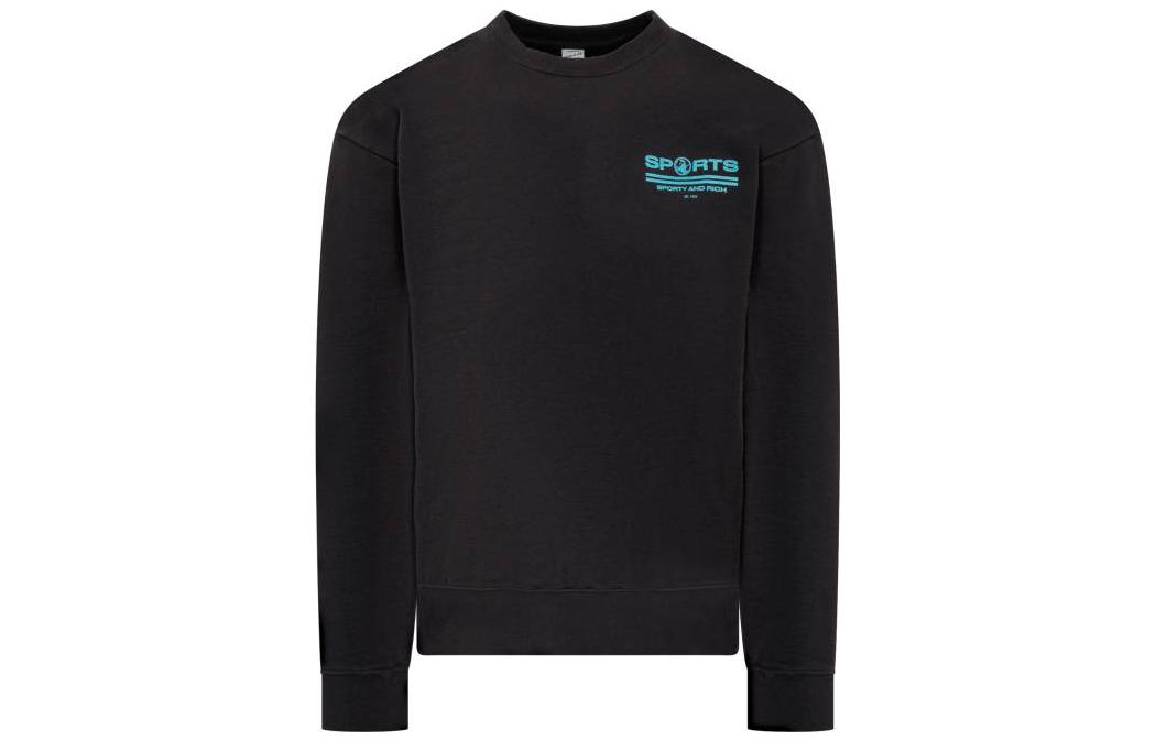 Sporty & Rich FW22 Solid Black Crewneck Pullover Sweatshirt Men CR454BK