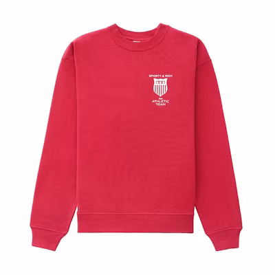 Sporty & Rich Gemstone Red Logo Print Cotton Ribbed Crewneck Sweatshirt Unisex CR632RUBY