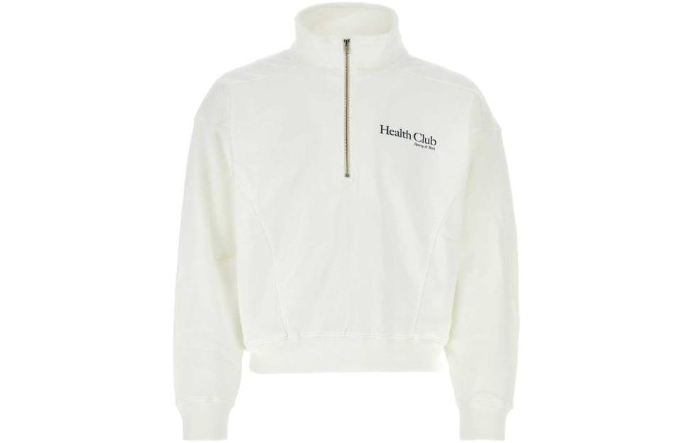 Sporty & Rich Half-Zip High-Neck Sweatshirt White Logo Print QZ871WH