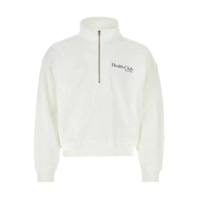Sporty & Rich Half-Zip High-Neck Sweatshirt White Logo Print QZ871WH