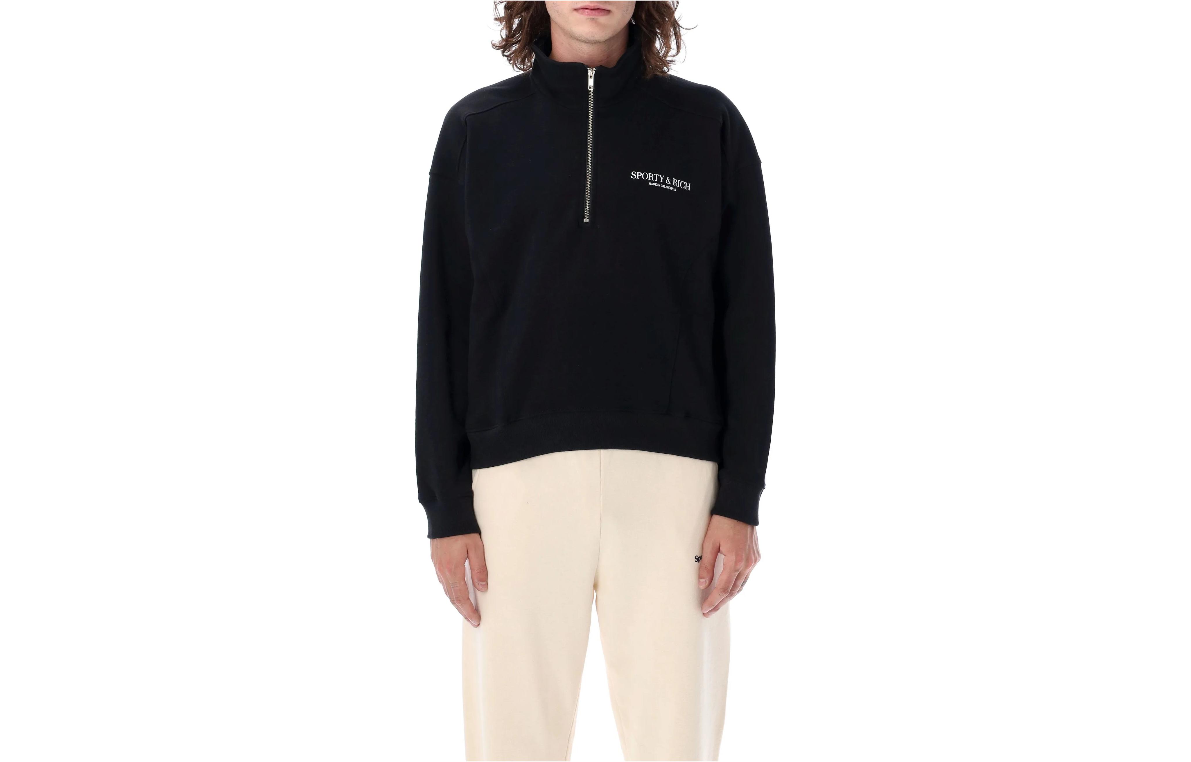 Sporty & Rich Half-Zip Mock Neck Sweatshirt Black QZ841BKFBW