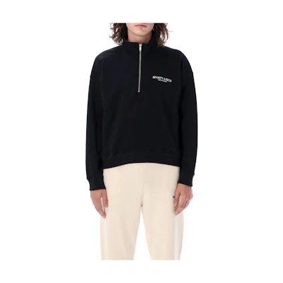 Sporty & Rich Half-Zip Mock Neck Sweatshirt Black QZ841BKFBW