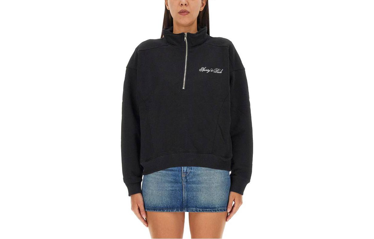 Sporty & Rich Half-Zip Pullover Sweatshirt Black Unisex QZ851BK