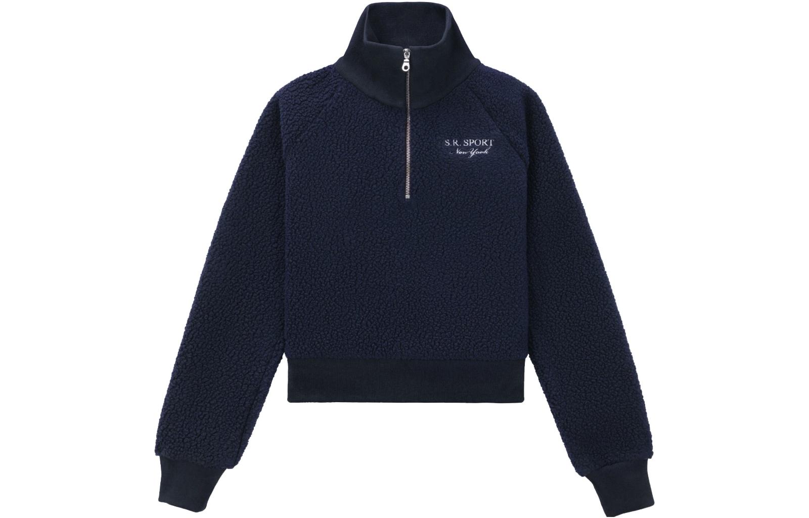 Sporty & Rich High-Neck Pullover Sweatshirt Navy Blue Unisex QZ662NA